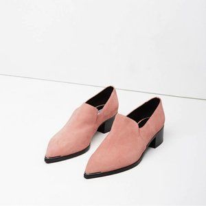 Acne Studios blush pink pointed toe suede retro loafers with block heels EU 40